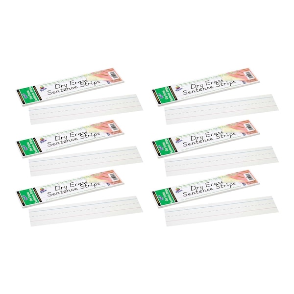 Dry Erase Sentence Strips, White, Ruled, 3x12in, PK180